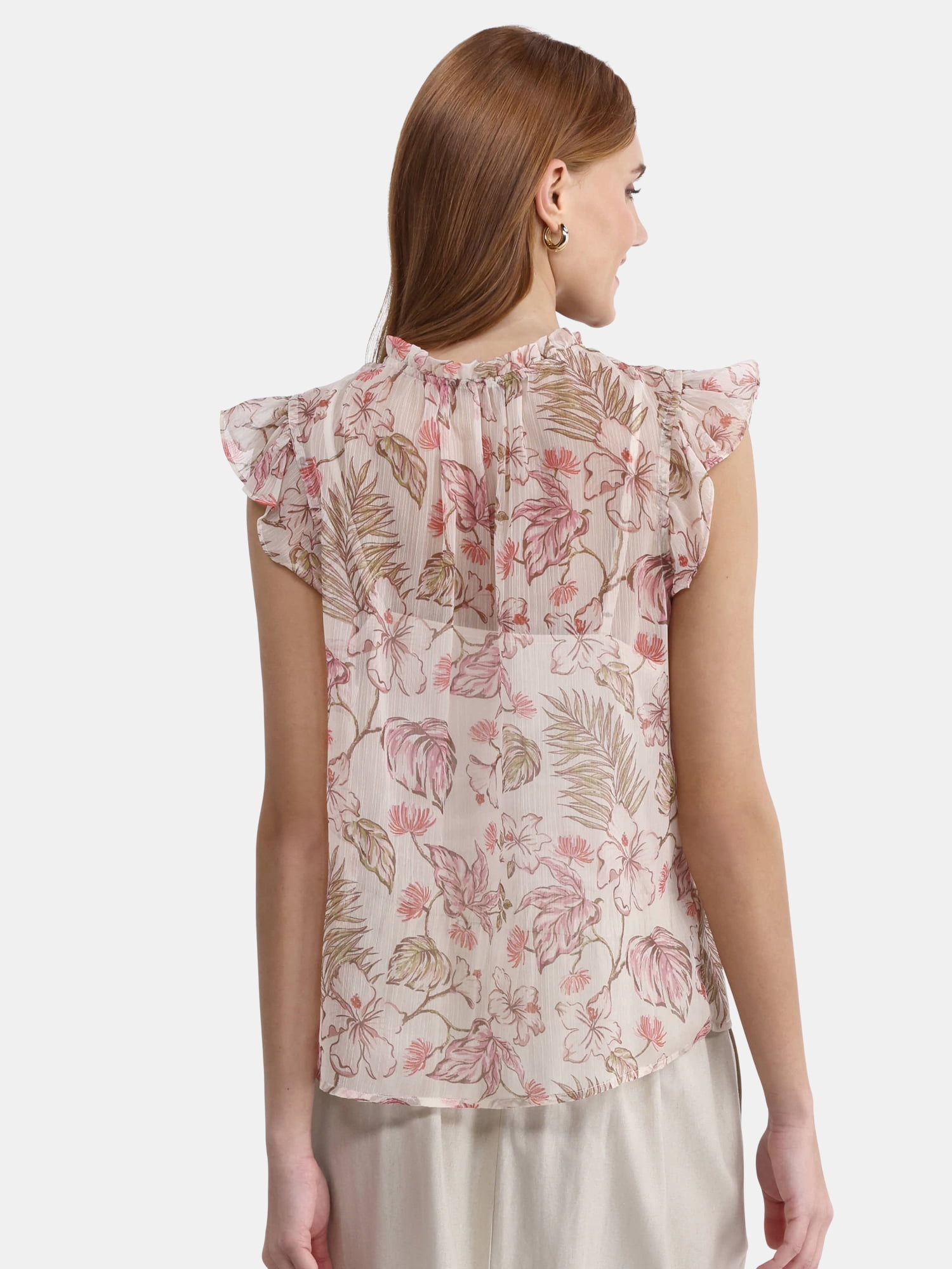 Time and Tru Women's Flutter Sleeve Blouse with Cami, XS-XXXL