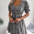 thumbnail image 4 of Vestido Estampado Vestido estampado de mujer Cuello redondo Ahuecado Vestido con cordones Tela diaria (Negro L) Ygjytge para Mujer Negro T XXL, 4 of 7