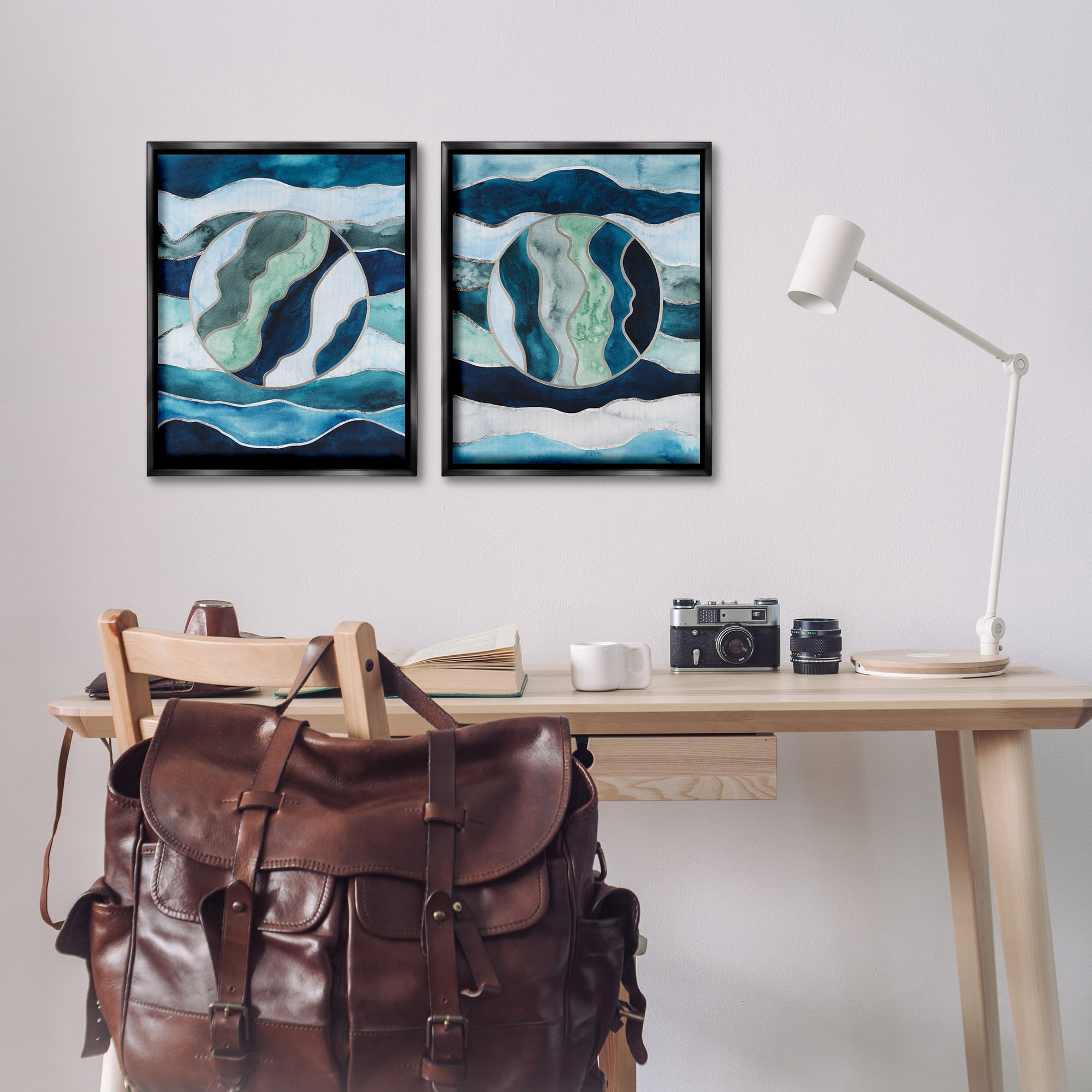 Stupell Industries Nautical Stained Glass Style Abstract Abstract Painting Black Floater Framed Canvas Art Print Wall Art, 17 x 21, Set of 2