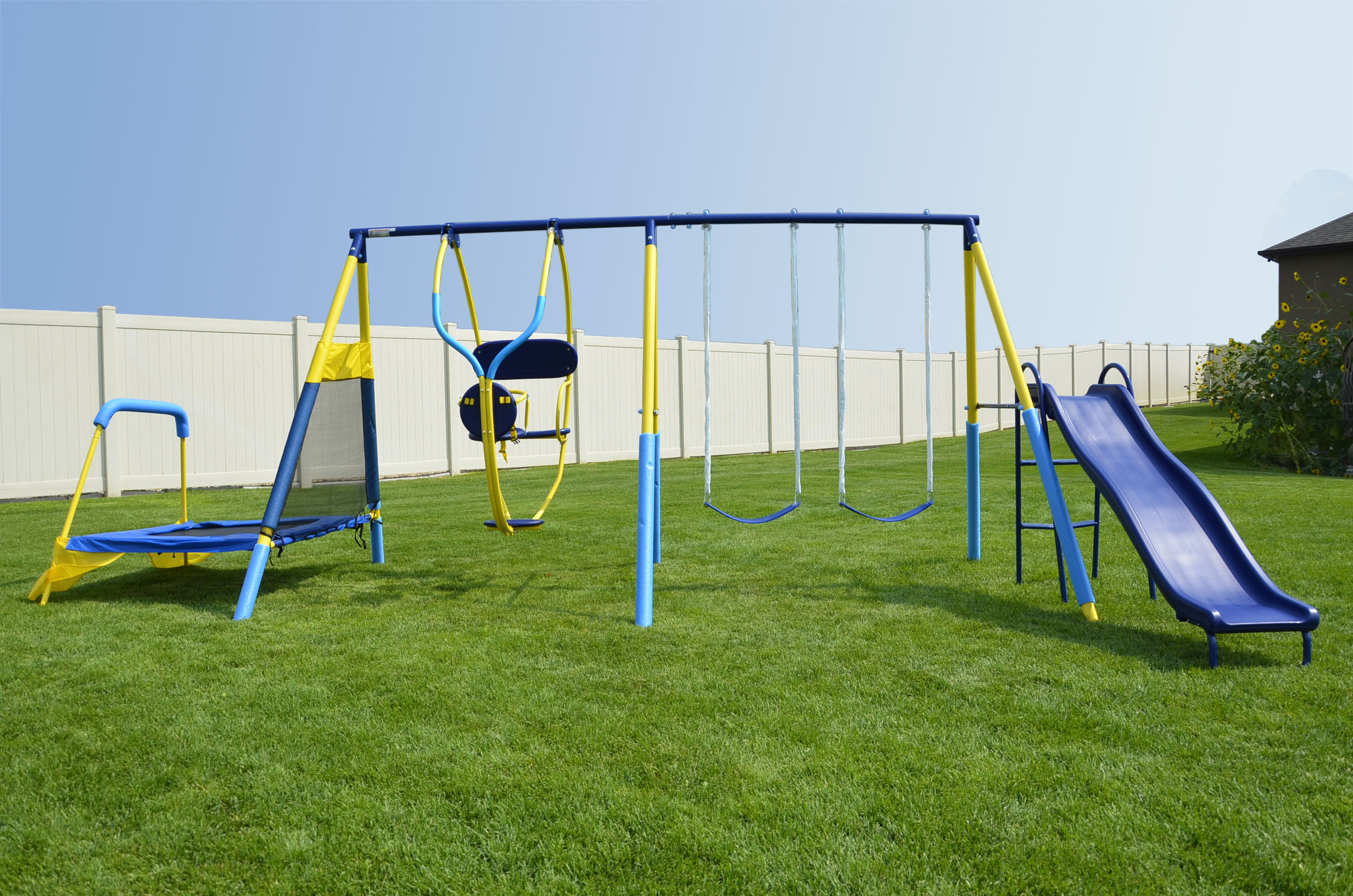 Details About Metal Swing Set Heavy Duty Steel Frame Trampoline Slide Kids Toddler Outdoor New