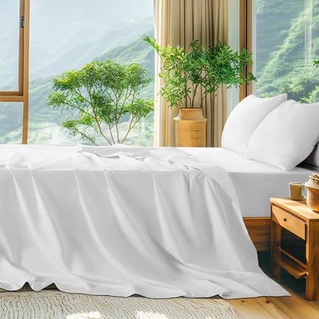 100% Egyptian Cotton Sheets Queen Size - 600 Thread Count, Luxury Hotel Quality Bedding Set, Soft Cooling Sateen Weave Bed Sheet Sets, 16" Deep Pocket - 4 PC(White,Queen)