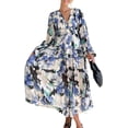 thumbnail image 4 of CHUNTIAN Women's V Neck Long Sleeve Bohemian Maxi Dress Loose Floral Print Ruffle Boho Dress Long Flowy Beach Party Dresses, 4 of 6