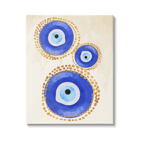 Stupell Industries Round Blue Evil Eye Pattern Lustrous Dotted Detail Painting Gallery Wrapped Canvas Print Wall Art, Design by Two Smart Blondes