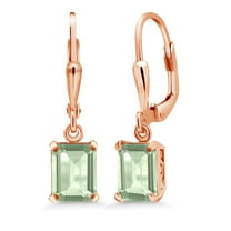 Gem Stone King 18K Rose Gold Plated Silver Green Prasiolite Dangle Earrings for Women (3.00 Cttw, Gemstone, Emerald Cut 8X6MM)