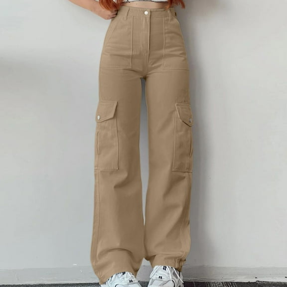 SIYUDAN Pants For Women Ladies Casual Pants Khaki Adult Baggy Pants Women Lounge Pants Elastic Pants For Women With Pockets Womens Capris For Summer