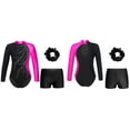 thumbnail image 5 of YiZYiF Kids Girls Gymnastic Dance Outfit Long Sleeve Shiny Rhinestone Leotard with V-front Waistband Shorts Hair Band Rose&Black 16, 5 of 6