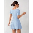 thumbnail image 2 of Baby Blue Square Neck Short Sleeve Fit & Flare Mini Dress With Exterior Pocket, 2 of 8