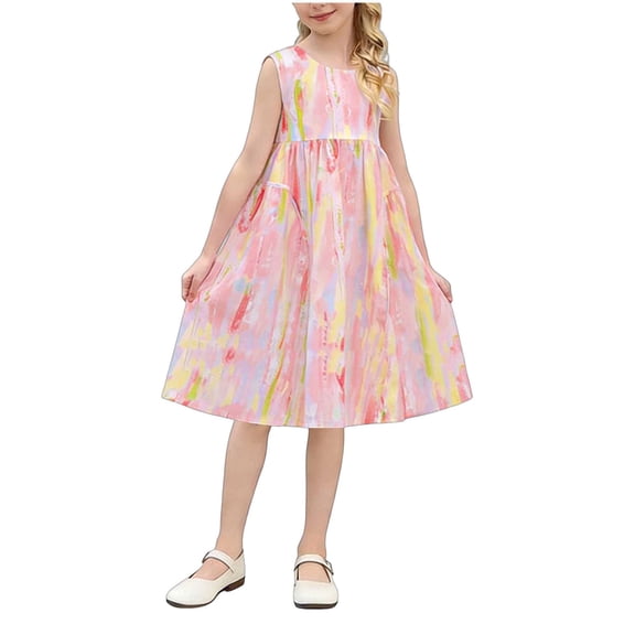Auroural Girls Dresses 10-12 Girls Clothes 10-12 Dresses Children's Round Neck Sleeveless Dress for Summer Leisure and Comfortable Suitable for Adults and Girls