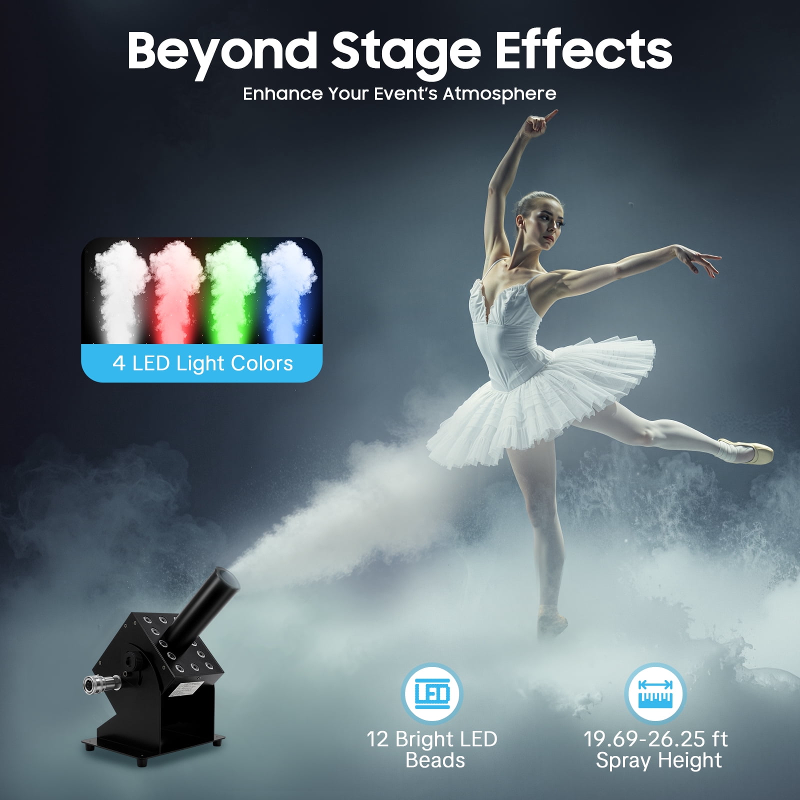 LED CO2 Jet Machine, 250W 6 Channels Angle Adjustable Smoke Machine Fogger Smoke Cannon Portable DJ Air Fog Machine with DMX Control for Bars Stage Plays Live Performances