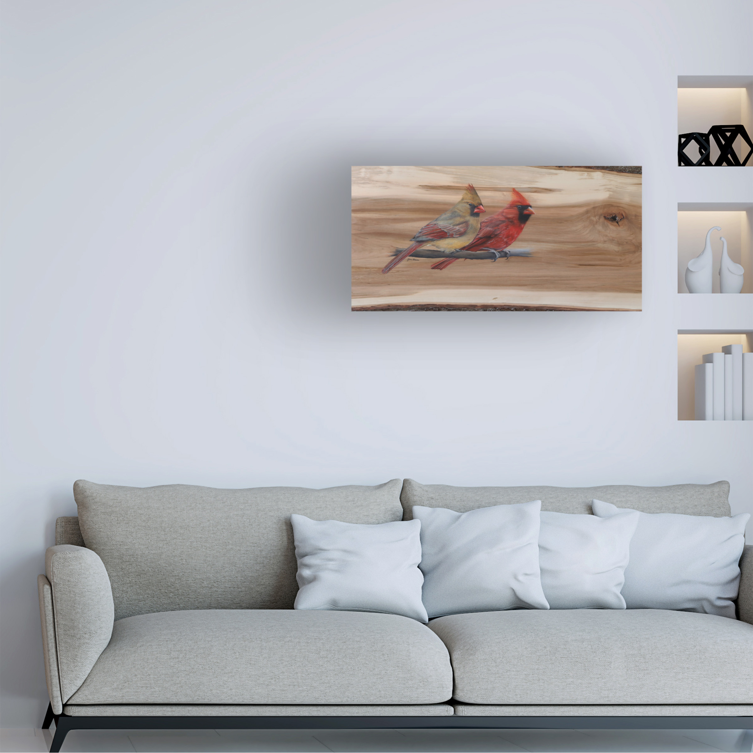 Canvas Wall Art - Jim Brune 'Cardinal Pair For Life' Wall Art for Living Room, Bedroom, or Office DÃ©cor by Trademark Fine Art - 32 x 16 Inches