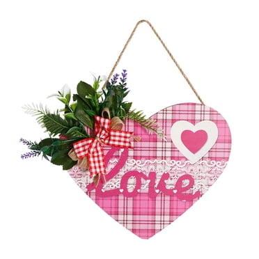 Valentine's Day Wooden Door Hanging Sign Welcome Heart Sign Rustic Wall Plaque Ornaments for Farmhouse Window Door Wall Porch Decor