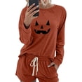 thumbnail image 3 of Gytharion Halloween Pajama Sets for Women Long Sleeve Crew Neck Pumpkin Print Sleepwear and Shorts 2 Piece Pjs Set Loose Comfy Loungewear Set with Pockets, 3 of 4