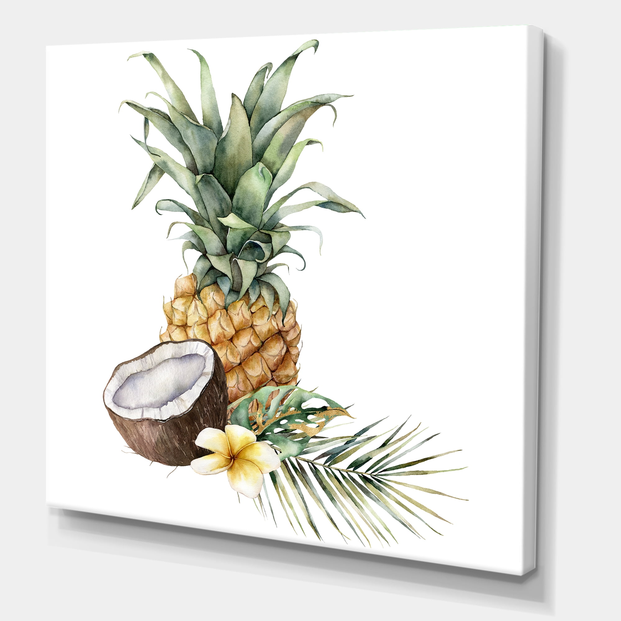 Designart ' Pineapple With Plumeria Coconut and Palm Leaves ' Traditional Canvas Wall Art Print