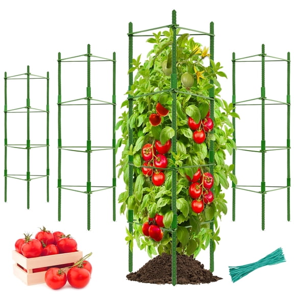 Halatool 4 Pack Green Tomato Cages, up to 63in(5.2FT) Adjustable Tall Tomato Plant Support, Garden Stakes Tomato Trellis for Pots & Vegetables Flowers