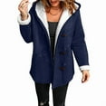 thumbnail image 2 of Women'S Fleece Collar Long Sleeve Hooded Button-Down Jacket with Pockets Blue & White XXL, 2 of 8