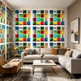 thumbnail image 4 of 10 Pieces of Geometric Square Grid Pattern Wall Stickers, 30*30Cm, Pvc Adhesive Tile Stickers 10Pcs Geometric Square Grid Wall Stickers for Kitchen Floor Furniture, 4 of 7