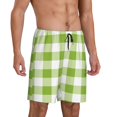 thumbnail image 2 of Balery White Green Plaid Pantalones cortos de pijama de punto de algodón para hombre con cinturilla y bolsillos-Medium, 2 of 6