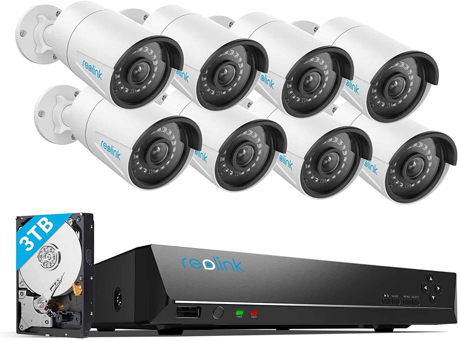 RLK16-800D8 Reolink 【2020 NEW】 4K 16CH PoE CCTV Camera Systems 8pcs 8MP Four Times 1080P PoE IP Security Cameras Outdoor Weatherproof Night Vision 24/7 Video Recording Audio 4K NVR with 3TB HDD