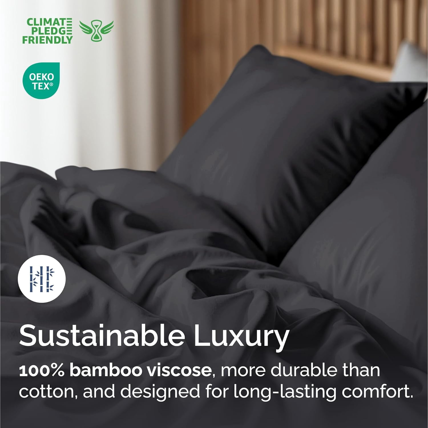 CGK Linens 4-Piece Luxury Bamboo Cooling Sheet Set - Queen Size 100% Bamboo Derived Rayon Premium Bed Sheets, Black