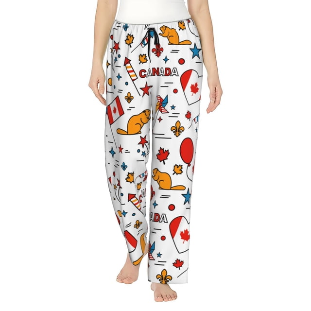 Balery Canada Day Pantalones de pijama para mujer, pijamas ultraligeros, pantalones de estar por casa-Small