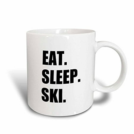 

3dRose Eat Sleep Ski - skiing enthusiast passionate skier - sport black text Ceramic Mug 15-ounce