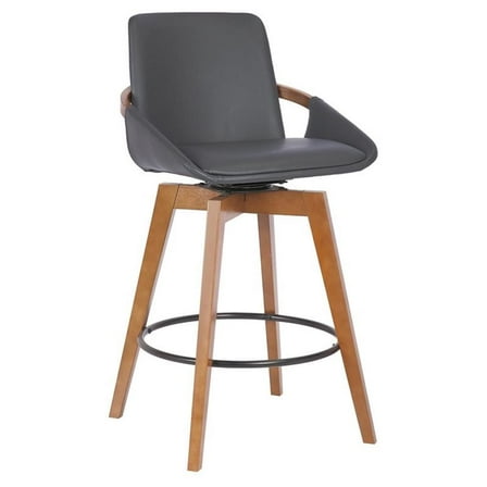 Pemberly Row 26" Wood/Faux Leather Swivel Counter Stool in Gray/Walnut