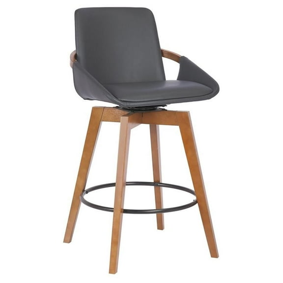 Pemberly Row 26" Wood/Faux Leather Swivel Counter Stool in Gray/Walnut