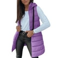 thumbnail image 3 of Long Puffer Vest Women Sleeveless Full Zip Up Puffy Jackets Quilted Padded Fall Coats Winter Outerwear Light Purple XL, 3 of 9