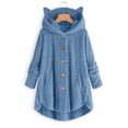thumbnail image 2 of Womens Fleece Jacket Cat Ears Sherpa Hooded Coat Long Sleeve Winter Warm Plush Fuzzy Button Front Cozy Bed Outerwear, 2 of 4