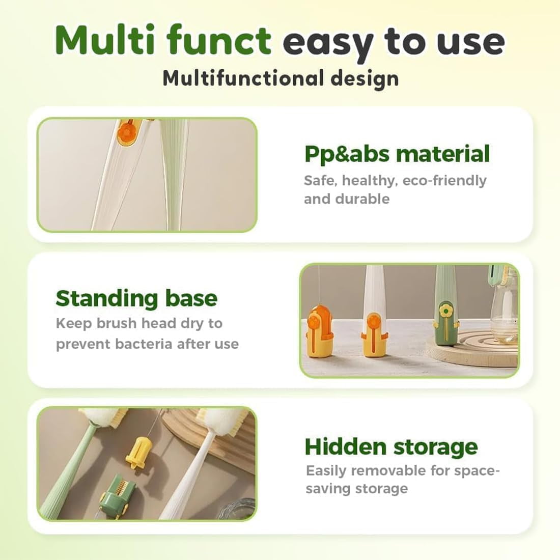 Multifunctional 5-in-1 Bottle Brush, Portable Long Handle Cleaning Brush Set for Travel Mugs, Cups, Lids and Straws, Durable Food-Grade Design for Daily Use