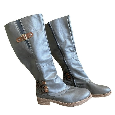Tawop Mini Boots For Women Fashion Large Size Boots Autumn Long Tube Zipper Low Heeled Shoes Boots Pointed Boots Knight Boots Cowboy Boots Womens Boots Knee High