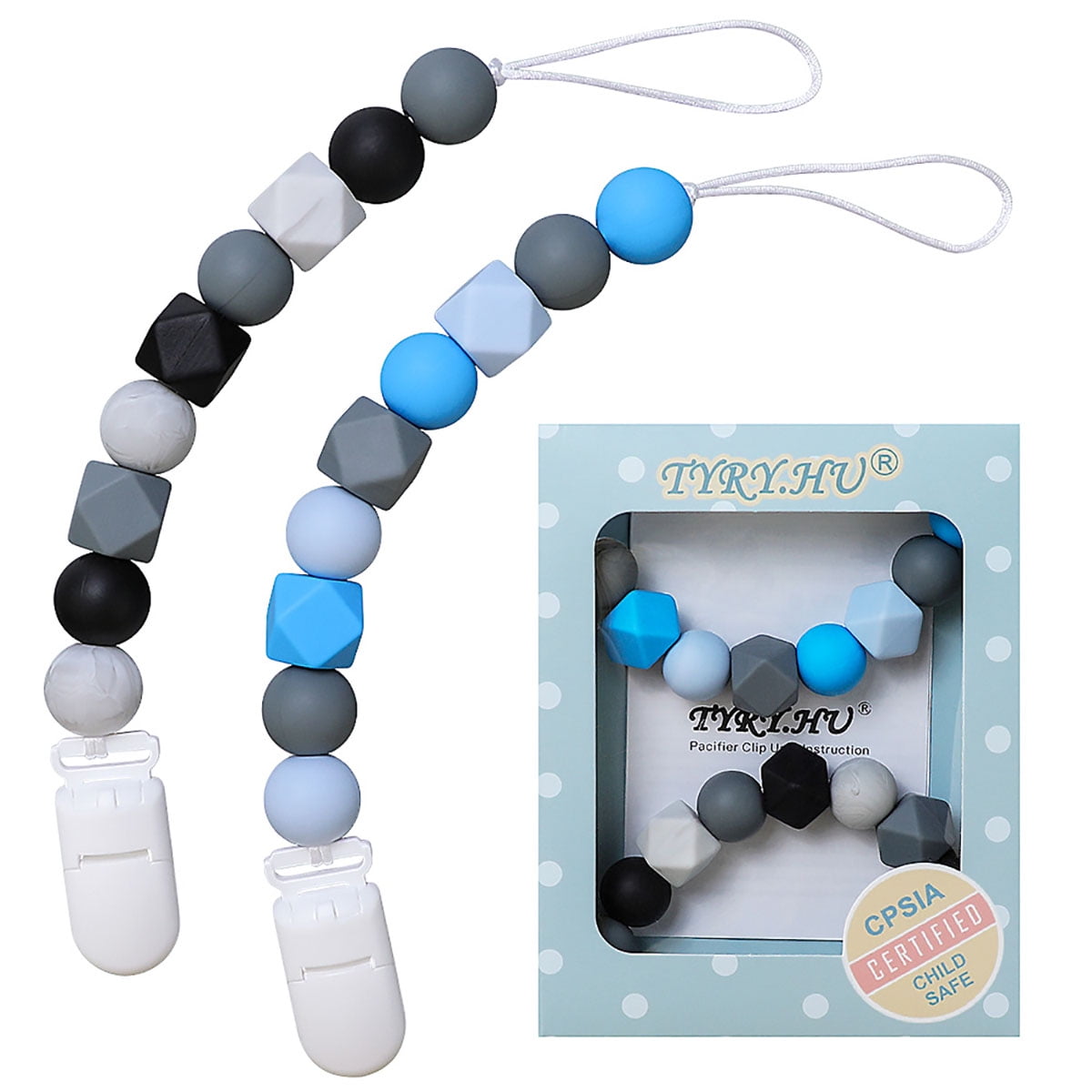 Liname Pacifier Clip for Boys with Bonus Teething Toy 4 Pack Gift Packaging 