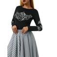 thumbnail image 6 of Qmyliery Women Casual T-Shirt, Black Long Sleeve Round Neck Slim Fit Crop Tops, 6 of 9