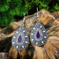 thumbnail image 4 of 4 Pairs Earrings Retro Ethnic Style, Multi-Colored, Drop Shaped With Rhinestone, 4 of 5