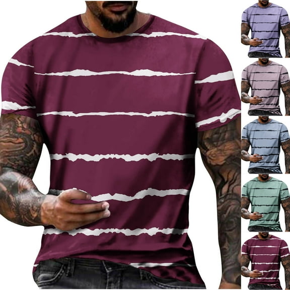 BinBiL Men Fashion Print Tshirt Funny Graphic Tees Summer Casual Sports Short Sleeve Tops Round-Neck T-Shirts for Man Wine 8(XL)