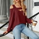 thumbnail image 4 of Camiseta de manga larga con cuello en U para mujer: prenda suave y cómoda para otoño/invierno, color liso, detalles recortados, estilo versátil., 4 of 8