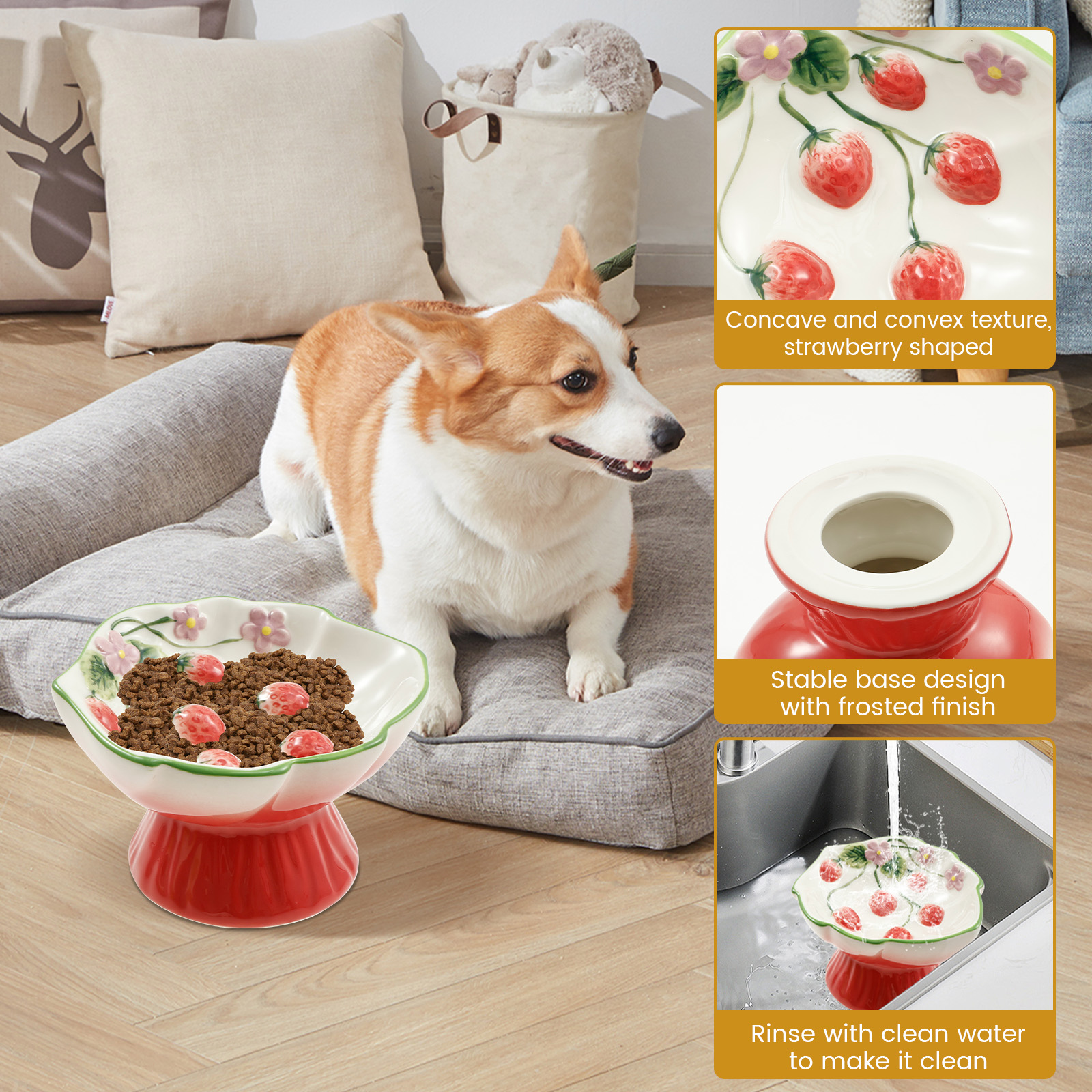 Threns Ceramic Slow Feeder Cat Bowl Elevated Small Cat Food Bowl Wide Mouth Small Dog Slow Feeder Control Eating Speed for Dog Pet