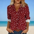 thumbnail image 2 of Camisas de cuello de la tripulación de manga corta para las mujeres impresas de la blusa de la apariencia del lino con el cuello girado hacia abajo botón mangas de manguito Top de verano casual, 2 of 6