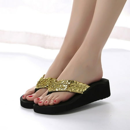 

Black and Friday Clearance Items under $5 asdoklhq Womens Slippers Clearance Women s Summer Sequins Anti-Slip Sandals Slipper Indoor & Outdoor Flip-flops Gold 37