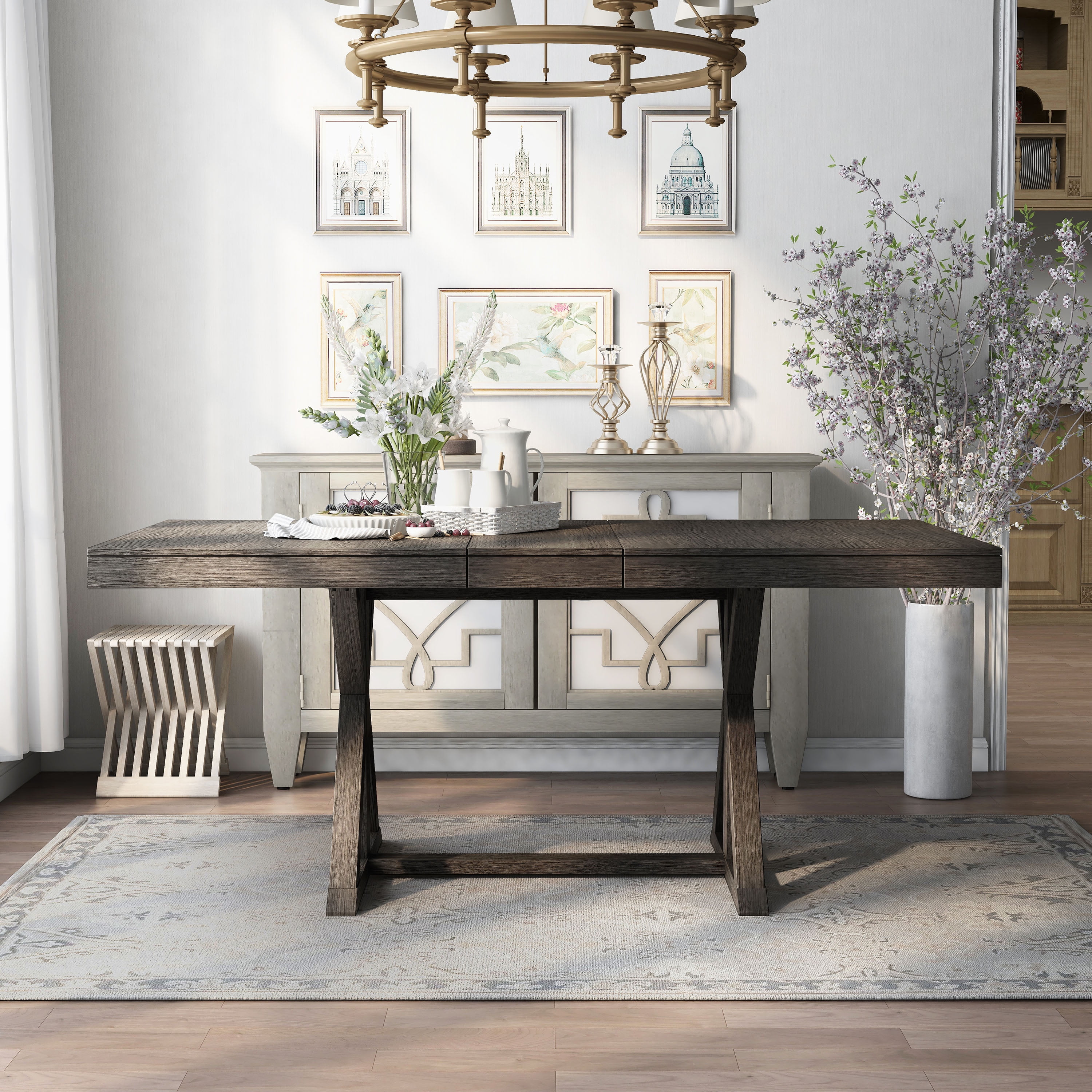 FOA Peter 78 in. Rectangular Wood Dining Table in Gray Finish, Seats up to 8