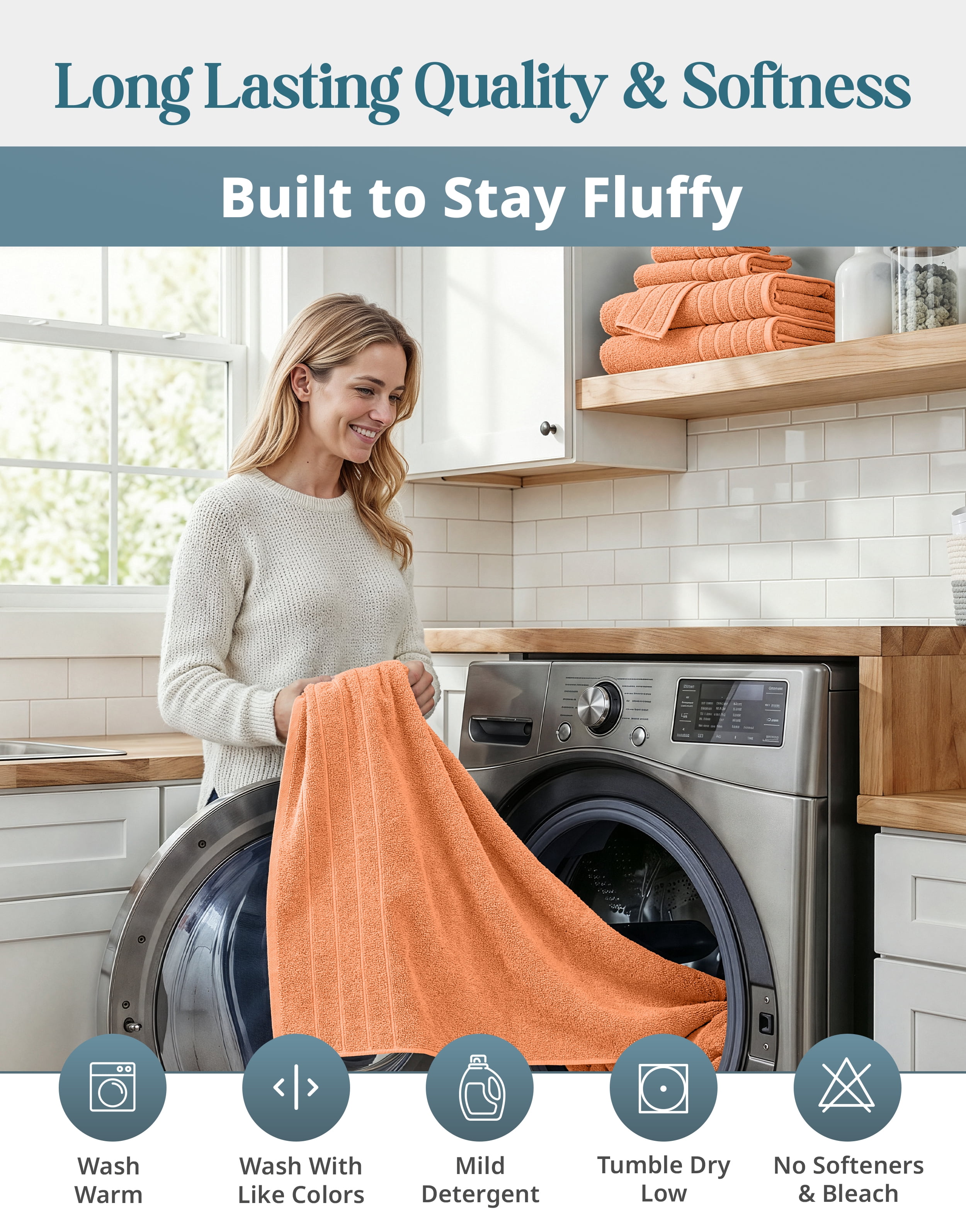 Casa Platino Luxury Towel Set - 18 Piece Set with 6 Large Bath Towels, 6 Soft Hand Towels & 6 Washcloths - 100% Ring Spun Cotton, Quick Dry - Peach Fuzz