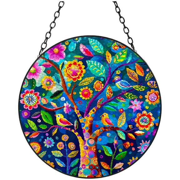 Colorful Abstract Tree Stained Glass Suncatcher Handmade Window Hanging Colored Glass Suncatcher Crafts Kits for Indoor Garden Decor Memorial Gift 16x16cm(1)