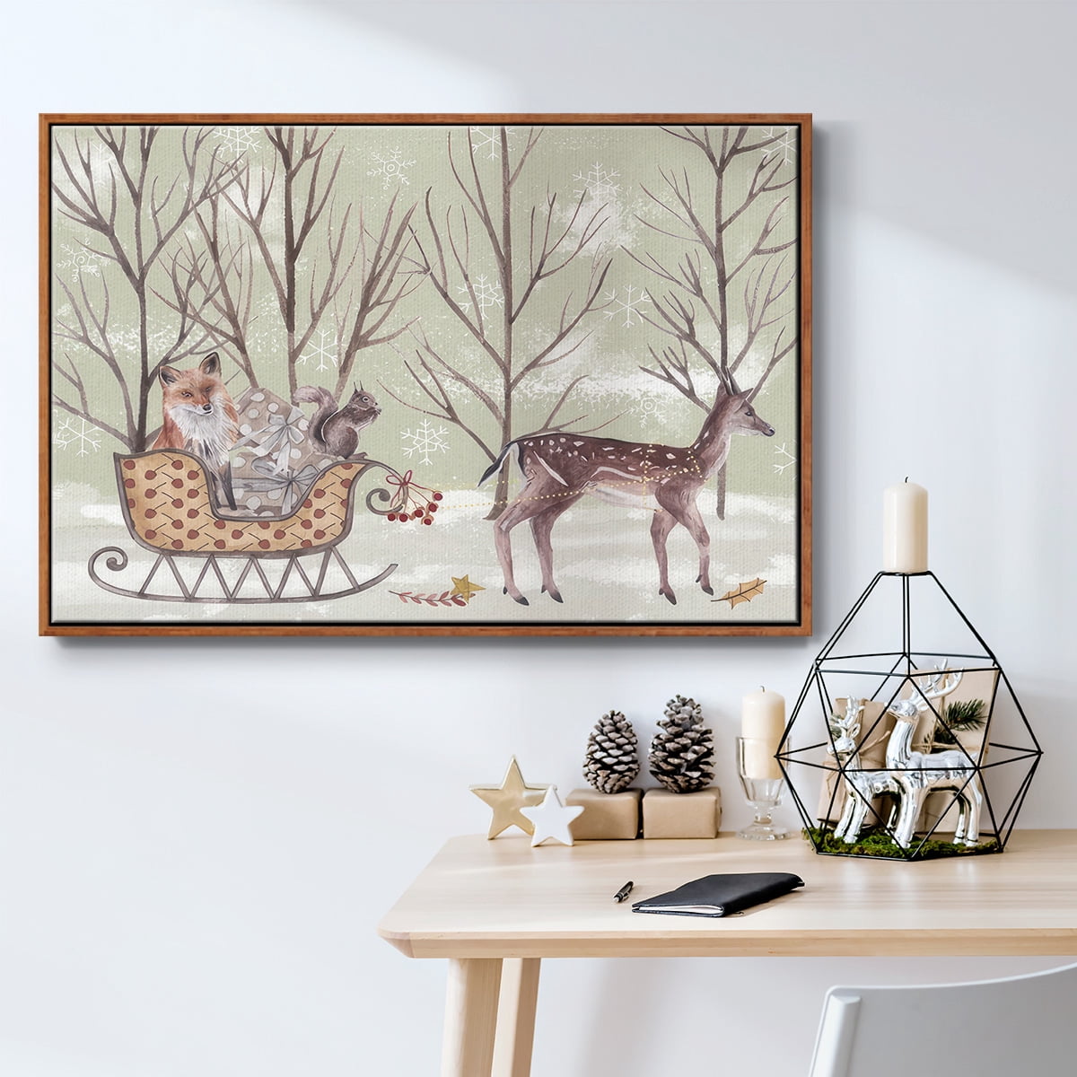 Christmas Time I - Framed Gallery Wrapped Holiday Canvas - 17 x 25 - Rosewood Frame