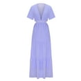 thumbnail image 4 of Jusqu'à 65 % de Réduction! Robes d'Été Mode pour Femmes 2024 Grande Taille Manches Courtes Couleur Col en V Robe Longue Douce Confortable, 4 of 9