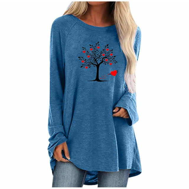 Pompotops Mode T-Shirt Décontracté à Manches Longues Col Rond Imprimé Blouse Tops Liquidation