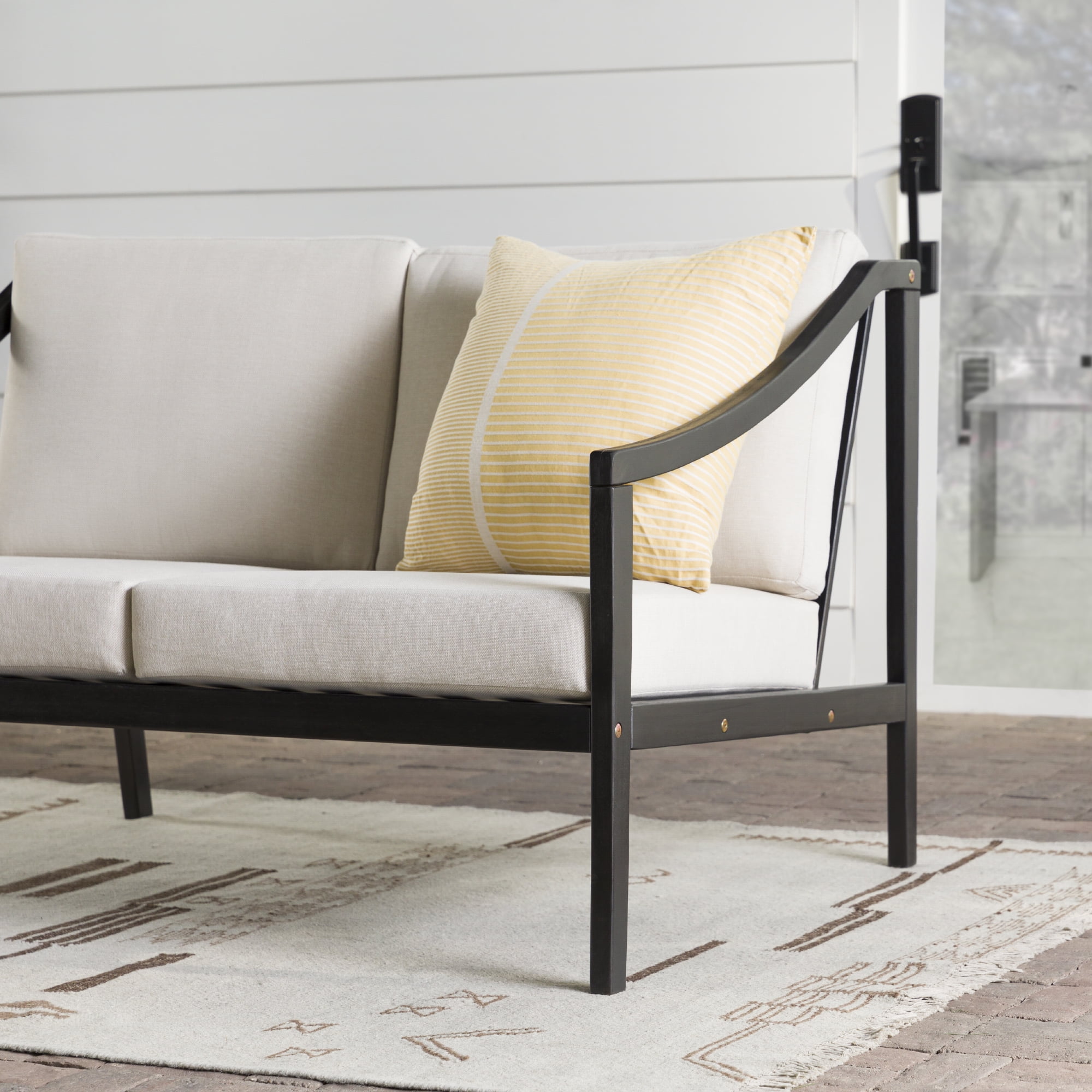 Walker Edison Modern Solid Wood Curved-Arm Outdoor Loveseat, Black