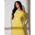 thumbnail image 6 of Women Yellow One Shoulder Long Sleeve Floral Embroidery Ruched Waist Maxi, 6 of 6