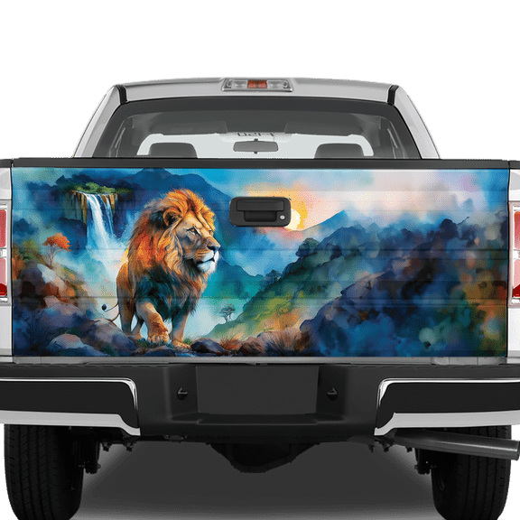 Lotusprinthandmade Lion Abstract Watercolor Illustration Tailgate Wrap 2 Sizes (24"x58"), Wildlife-themed Truck Wrap, Artistic Lion Design Tailgate Graphic