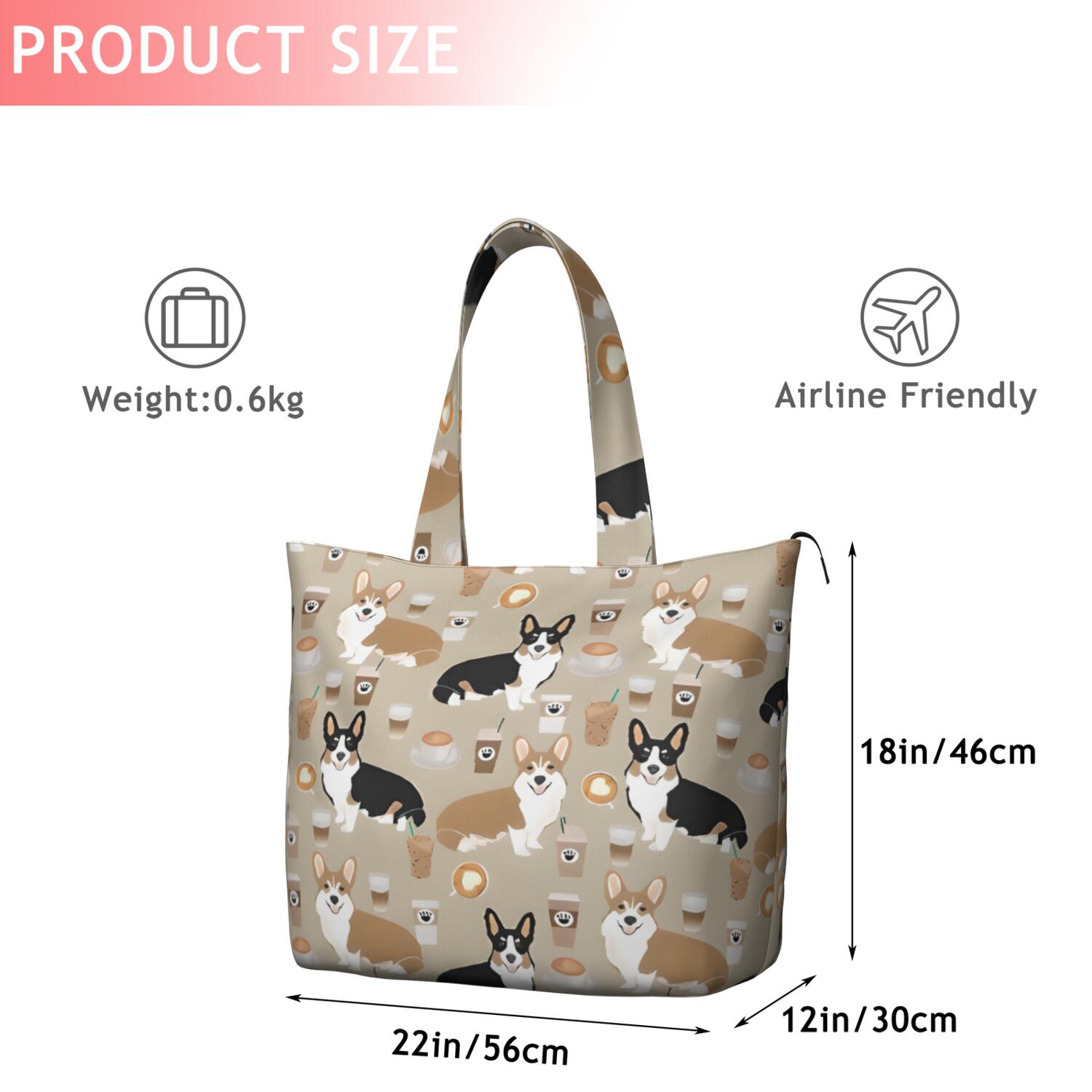 Cartoon Corgi and Coffee Travel Tote Bags for Women Carry On,Large Weekender Bags for Women Travel,Multi Functional Duffle Bag for Work,Shopping,Sports