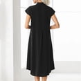 thumbnail image 4 of Aimik Fashion Women Summer Cotton-Linen Stand-Collar Solid Color V-Neck Short Sleeve Casual Long Dress with Single-Breasted, 4 of 6